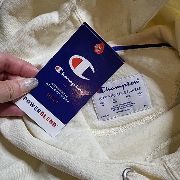 *SOLD* Champion Hoodie Sweatshirt Powerblend Medium Cream Yellow Pink Burgundy - Picture 4 of 8